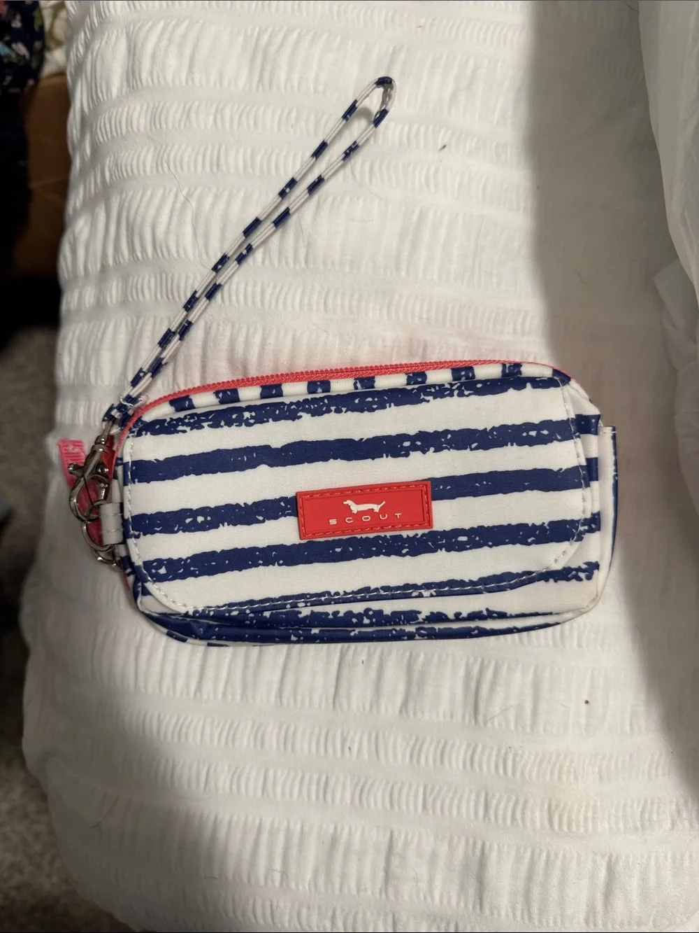 Scout Striped Wristlet Pouch in Navy, White and Coral